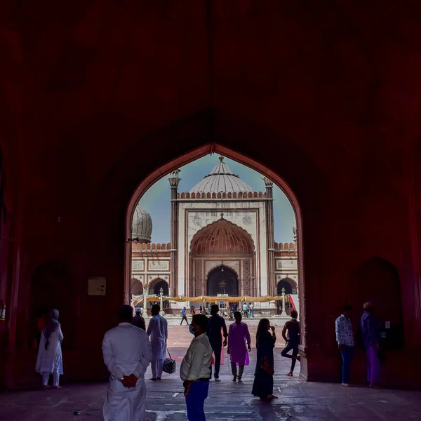 Delhi India April 2022 Unidentified Indian Tourists Visiting Jama Masjid — Foto de Stock