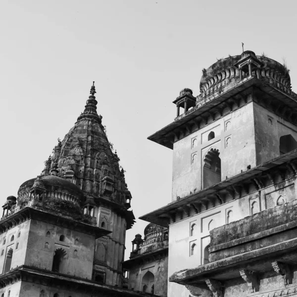 位于印度中央邦Orchha 印度失踪城市Orchha 印度考古遗址Black White的皇家半人马座 Chhatris — 图库照片