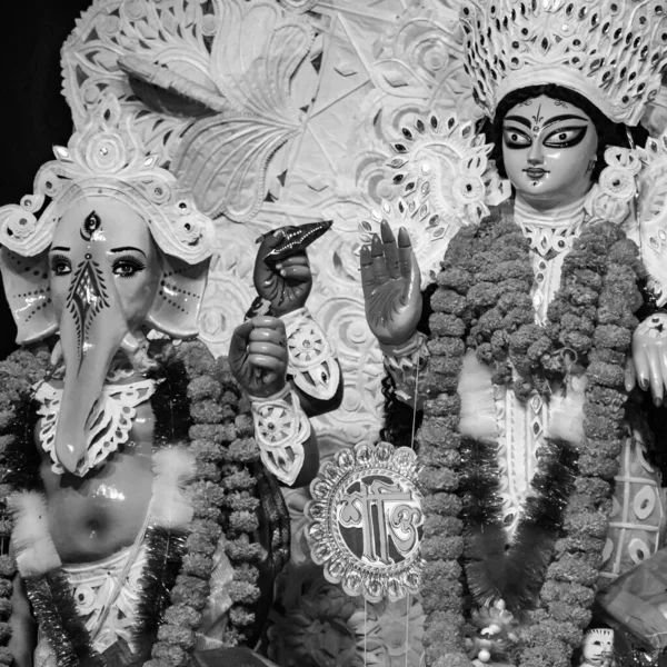 Goddess Durga Traditional Look Close View South Kolkata Durga Puja — Foto de Stock