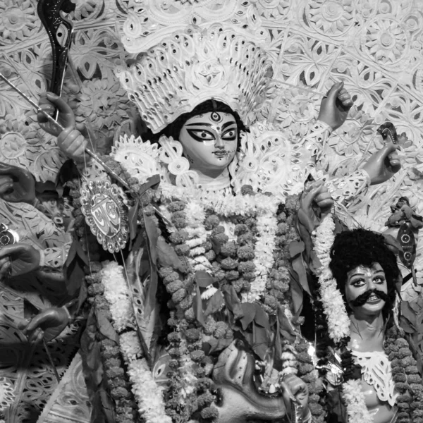 Goddess Durga Traditional Look Close View South Kolkata Durga Puja — стоковое фото