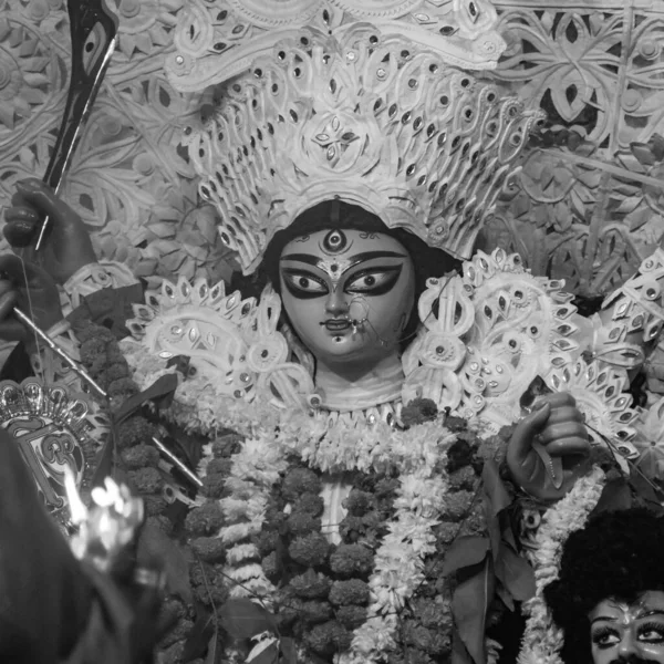 Goddess Durga Traditional Look Close View South Kolkata Durga Puja — стоковое фото