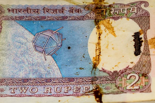 Alte Zwei Rupien Scheine Auf Dem Tisch Indien Geld Auf — Stockfoto