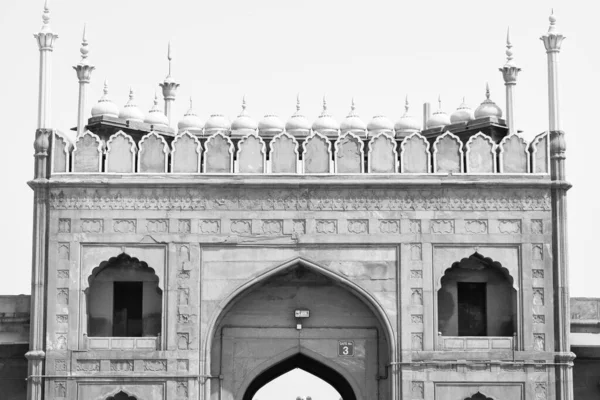 在印度最重要的清真寺 拉姆赞季节的德里大星期五清真寺 Jama Masjid 的宏伟建筑 德里老城6的Jama Masjid清真寺 印度黑人和白人 — 图库照片