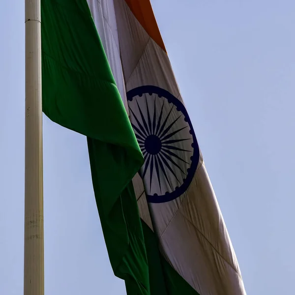 Indien Flagga Högt Connaught Place Med Stolthet Blå Himmel Indien — Stockfoto