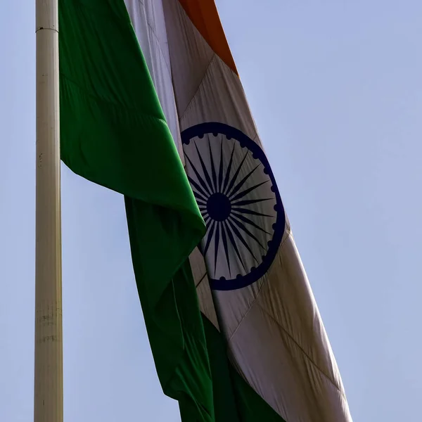 India Flag Flying High Connaught Place Pride Blue Sky India — Stock Photo, Image