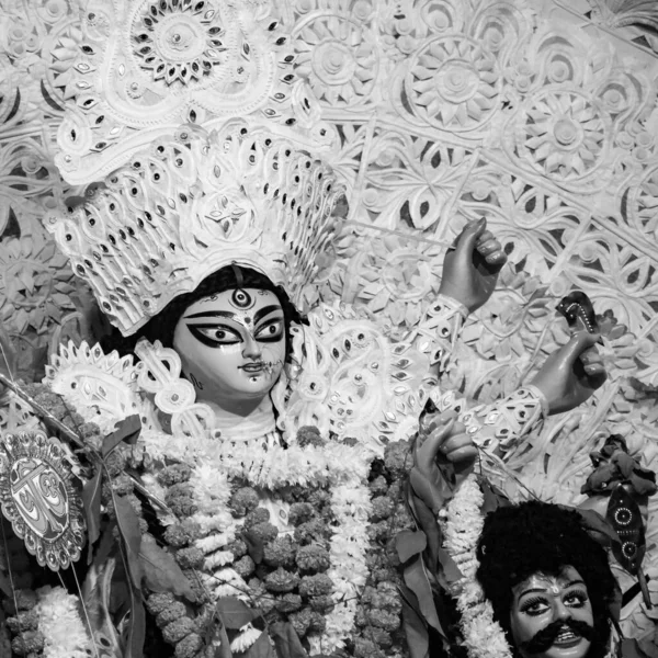 Bogini Durga Tradycyjnym Spojrzeniem Bliska South Kalkuta Durga Puja Durga — Zdjęcie stockowe