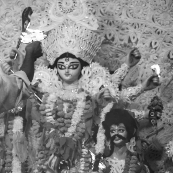 Gudinnan Durga Med Traditionell Look Närbild South Kolkata Durga Puja — Stockfoto