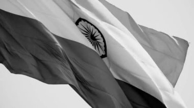 India flag flying high at Connaught Place with pride in blue sky, India flag fluttering, Indian Flag on Independence Day and Republic Day of India, tilt up shot, Waving Indian flag, Har Ghar Tiranga
