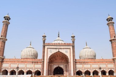 Jama Mescidi Camii 'nin mimari detayları, Eski Delhi, Hindistan, Büyük Cuma Camii' nin (Jama Mescid) muhteşem mimarisi, Hindistan 'ın en önemli camii olan Ramzan sezonu sırasında Delhi 6.