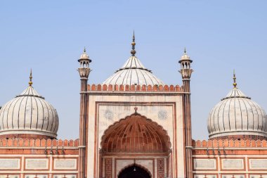 Jama Mescidi Camii 'nin mimari detayları, Eski Delhi, Hindistan, Büyük Cuma Camii' nin (Jama Mescid) muhteşem mimarisi, Hindistan 'ın en önemli camii olan Ramzan sezonu sırasında Delhi 6.
