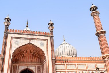 Jama Mescidi Camii 'nin mimari detayları, Eski Delhi, Hindistan, Büyük Cuma Camii' nin (Jama Mescid) muhteşem mimarisi, Hindistan 'ın en önemli camii olan Ramzan sezonu sırasında Delhi 6.