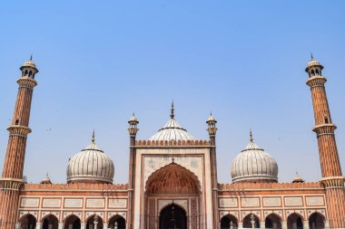Jama Mescidi Camii 'nin mimari detayları, Eski Delhi, Hindistan, Büyük Cuma Camii' nin (Jama Mescid) muhteşem mimarisi, Hindistan 'ın en önemli camii olan Ramzan sezonu sırasında Delhi 6.