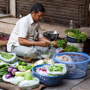 Eski Delhi, Hindistan 15 Nisan 2022 - Delhi 'deki Chandni Chowk pazarındaki esnaf veya sokak satıcılarının portresi