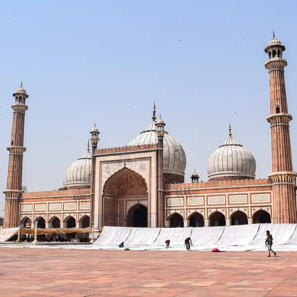 Delhi Indien April 2022 Unbekannte Indische Touristen Besuchen Jama Masjid — Stockfoto