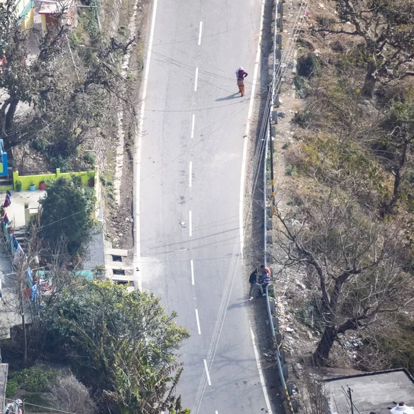 Aerial Top View Traffic Vehicles Driving Mountains Roads Nainital Uttarakhand — Stock Photo, Image