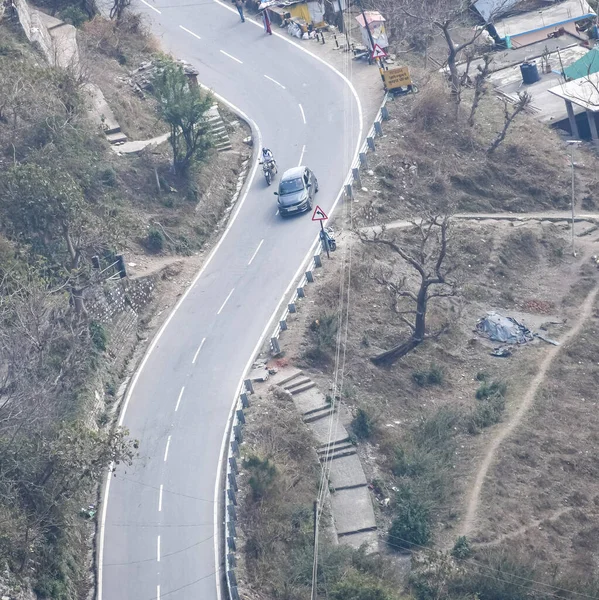 Aerial Top View Traffic Vehicles Driving Mountains Roads Nainital Uttarakhand — Stock Photo, Image