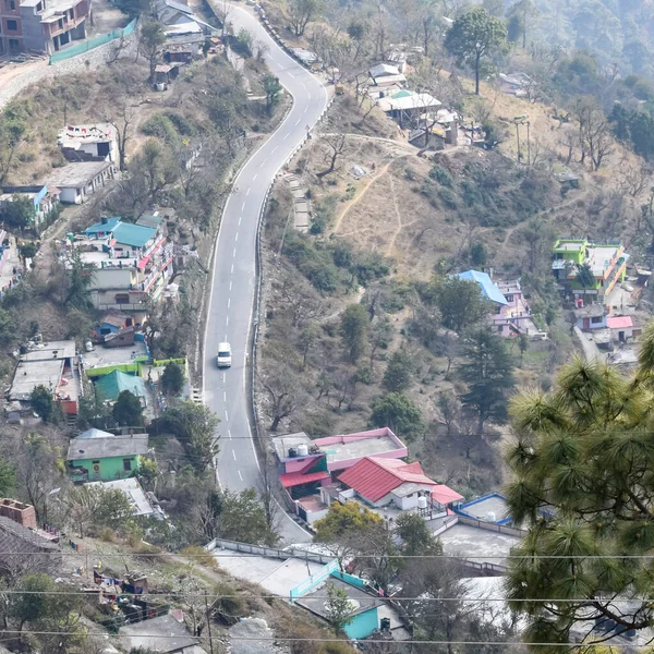 Aerial Top View Traffic Vehicles Driving Mountain Roads Nainital Uttarakhand — Stock Fotó