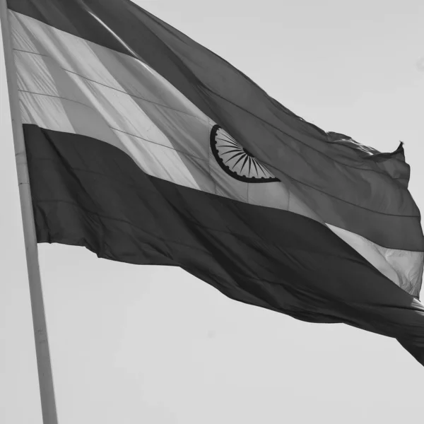 Bandera India Ondeando Connaught Place Con Orgullo Cielo Azul Bandera — Foto de Stock