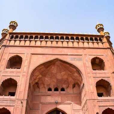 Jama Mescidi Camii 'nin mimari detayları, Eski Delhi, Hindistan, Büyük Cuma Camii' nin (Jama Mescid) muhteşem mimarisi, Hindistan 'ın en önemli camii olan Ramzan sezonu sırasında Delhi 6.