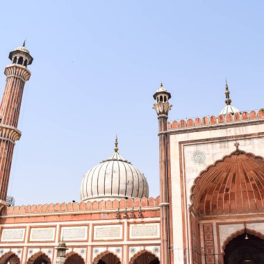 Jama Mescidi Camii 'nin mimari detayları, Eski Delhi, Hindistan, Büyük Cuma Camii' nin (Jama Mescid) muhteşem mimarisi, Hindistan 'ın en önemli camii olan Ramzan sezonu sırasında Delhi 6.