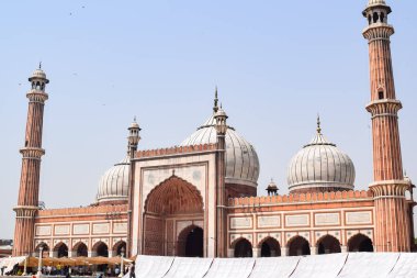 Jama Mescidi Camii 'nin mimari detayları, Eski Delhi, Hindistan, Büyük Cuma Camii' nin (Jama Mescid) muhteşem mimarisi, Hindistan 'ın en önemli camii olan Ramzan sezonu sırasında Delhi 6.
