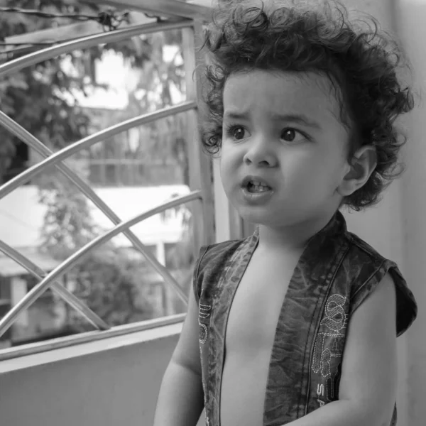 Cute Little Boy Shivaay Home Balcony Summer Time Sweet Little — Φωτογραφία Αρχείου