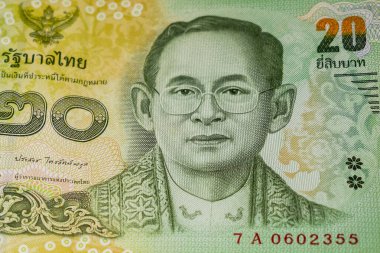 Nadir bulunan eski Tayland döviz kuru 20 Baht Note, 20 Baht Tayland baht para faturası üzerinde Kral Bhumibol Adulyadej kapanış, Tayland Ulusal Para Birimi Bill