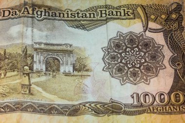Nadir bulunan 1000 Afgan Yabancı Para Notu, Afganistan Eski Para Birimi Notu, beyaz geçmişi olan çok eski bir para birimi.