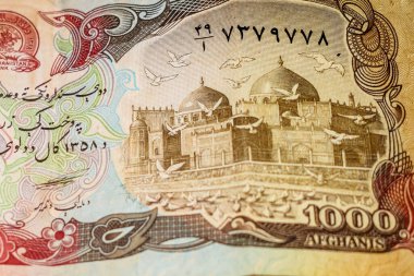 Nadir bulunan 1000 Afgan Yabancı Para Notu, Afganistan Eski Para Birimi Notu, beyaz geçmişi olan çok eski bir para birimi.