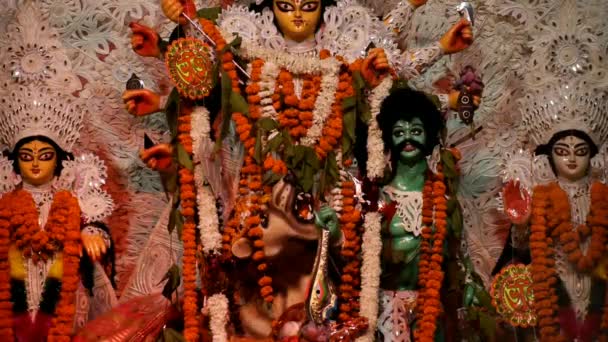 Goddess Durga Traditional Look Close View South Kolkata Durga Puja — ストック動画