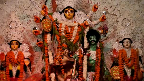 Goddess Durga Traditional Look Close View South Kolkata Durga Puja — Vídeo de stock
