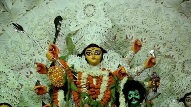 Diosa Durga Con Aspecto Tradicional Vista Cerca Puja Durga Calcuta — Vídeos de Stock