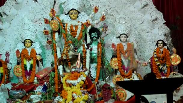 Gudinnan Durga Med Traditionell Look Närbild South Kolkata Durga Puja — Stockvideo