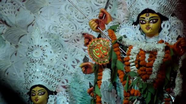 Deusa Durga Com Olhar Tradicional Vista Perto South Kolkata Durga — Vídeo de Stock