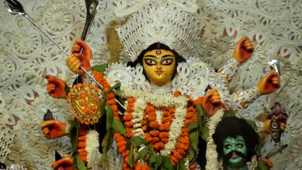Dea Durga Con Sguardo Tradizionale Vista Vicino South Kolkata Durga — Video Stock