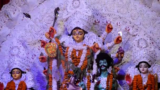 Goddess Durga Traditional Look Close View South Kolkata Durga Puja — ストック動画