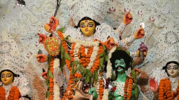 Bogini Durga Tradycyjnym Spojrzeniem Bliska South Kalkuta Durga Puja Durga — Wideo stockowe