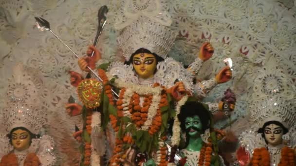 Deusa Durga Com Olhar Tradicional Vista Perto South Kolkata Durga — Vídeo de Stock