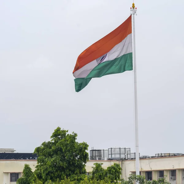 India Flag Flying High Connaught Place Pride Blue Sky India — стоковое фото