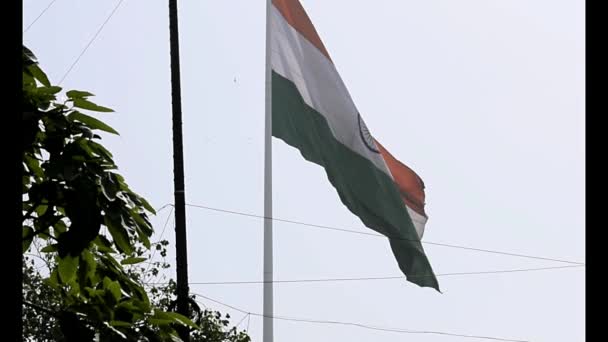 India Flag Flying High Connaught Place Pride Blue Sky India — Vídeo de stock