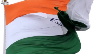 India flag flying high at Connaught Place with pride in blue sky, India flag fluttering, Indian Flag on Independence Day and Republic Day of India, tilt up shot, Waving Indian flag, Har Ghar Tiranga