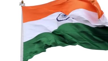 India flag flying high at Connaught Place with pride in blue sky, India flag fluttering, Indian Flag on Independence Day and Republic Day of India, tilt up shot, Waving Indian flag, Har Ghar Tiranga