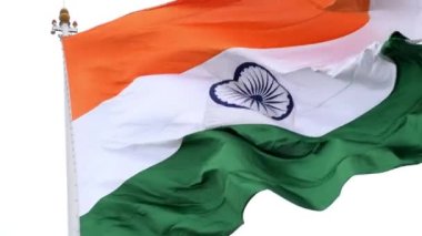 India flag flying high at Connaught Place with pride in blue sky, India flag fluttering, Indian Flag on Independence Day and Republic Day of India, tilt up shot, Waving Indian flag, Har Ghar Tiranga