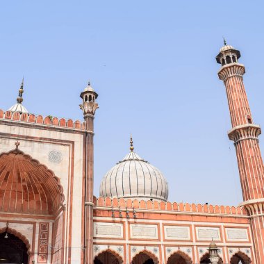 Jama Mescidi Camii 'nin mimari detayları, Eski Delhi, Hindistan, Büyük Cuma Camii' nin (Jama Mescid) muhteşem mimarisi, Hindistan 'ın en önemli camii olan Ramzan sezonu sırasında Delhi 6.