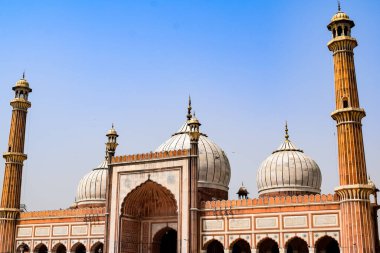 Jama Mescidi Camii 'nin mimari detayları, Eski Delhi, Hindistan, Büyük Cuma Camii' nin (Jama Mescid) muhteşem mimarisi, Hindistan 'ın en önemli camii olan Ramzan sezonu sırasında Delhi 6.