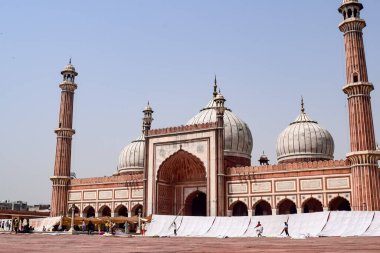 Jama Mescidi Camii 'nin mimari detayları, Eski Delhi, Hindistan, Büyük Cuma Camii' nin (Jama Mescid) muhteşem mimarisi, Hindistan 'ın en önemli camii olan Ramzan sezonu sırasında Delhi 6.