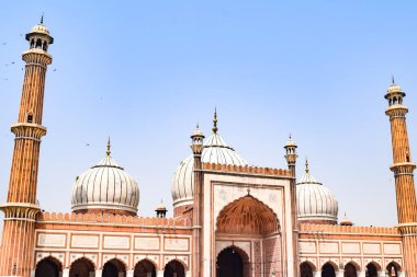 Jama Mescidi Camii 'nin mimari detayları, Eski Delhi, Hindistan, Büyük Cuma Camii' nin (Jama Mescid) muhteşem mimarisi, Hindistan 'ın en önemli camii olan Ramzan sezonu sırasında Delhi 6.