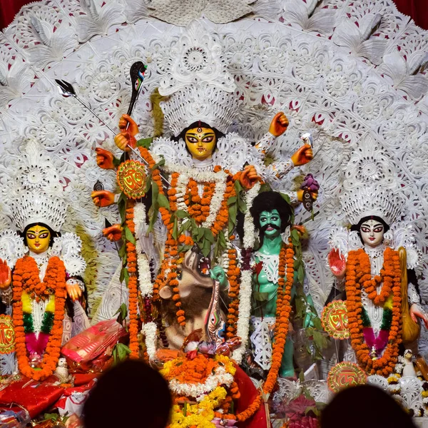 Déesse Durga Avec Regard Traditionnel Vue Rapprochée Puja Kolkata Sud — Photo