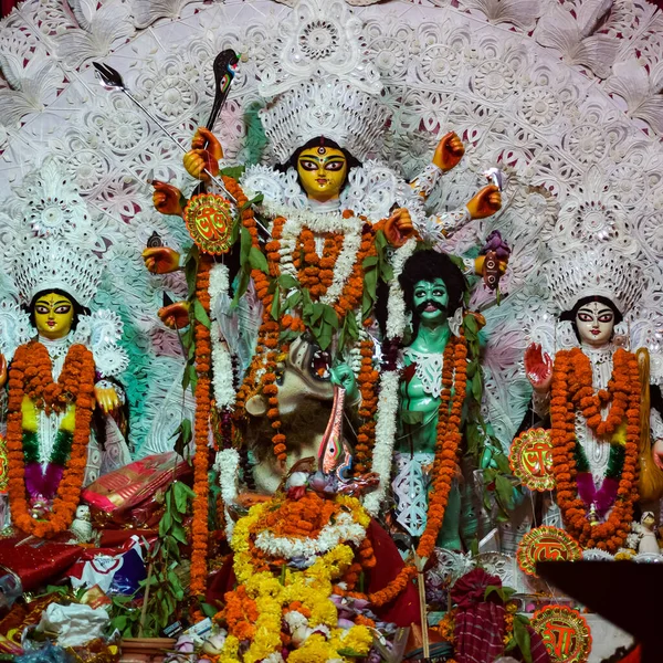 Goddess Durga Traditional Look Close View South Kolkata Durga Puja —  Fotos de Stock