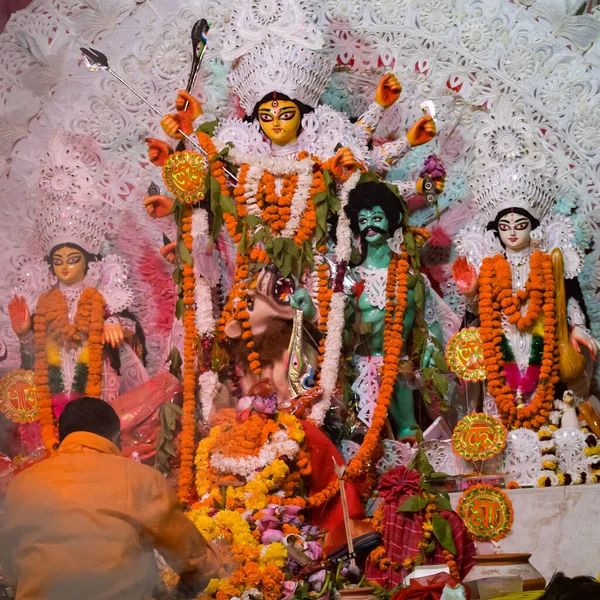 Goddess Durga Traditional Look Close View South Kolkata Durga Puja —  Fotos de Stock